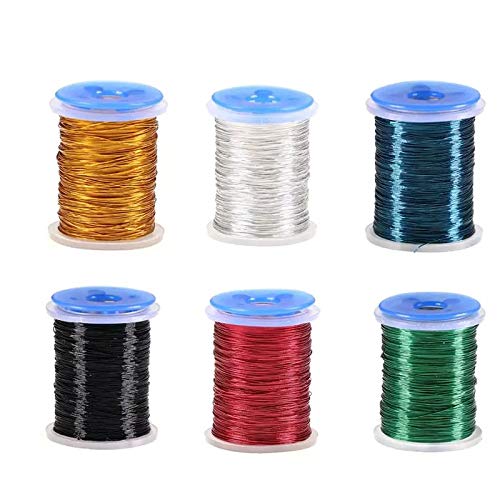Greatfishing 0.1mm, 0.2mm, 0.3 mm Fly Tying Copper Wire Spoolet Fly Tying Materials Round Metal Thread for Larve Nymph Midge Streamer Flies (C: 6 Color/Set 0.2mm Copper Wire)